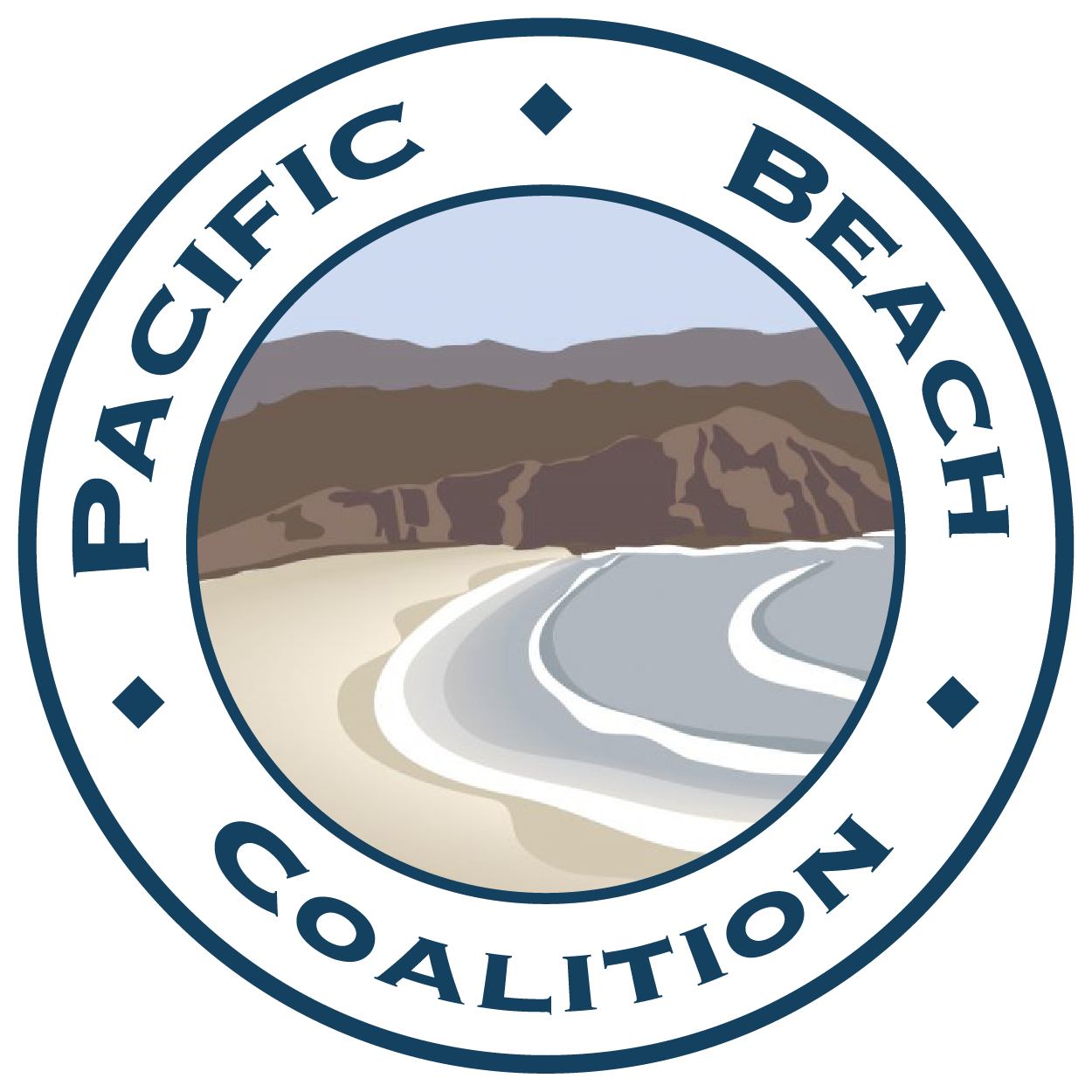 Volunteers cleaning a Pacific beach at golden hour